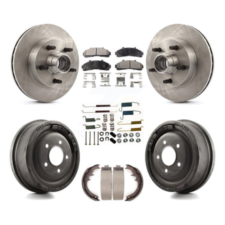 Front Rear Disc Brake Rotors Hub Assembly Semi-Metallic Pads And Drum Kit (7Pc) For 1998-1999 Mazda B4000 RWD with 4-Wheel ABS With 10" Diameter K8F-102178 by Transit Auto