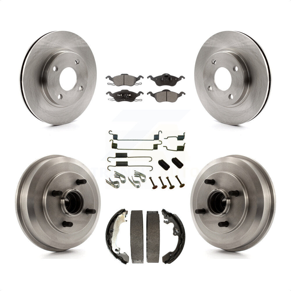 Front Rear Disc Brake Rotors Semi-Metallic Pads And Drum Kit (7Pc) For Ford Focus Wheel Bearing Includes K8F-102284 by Transit Auto