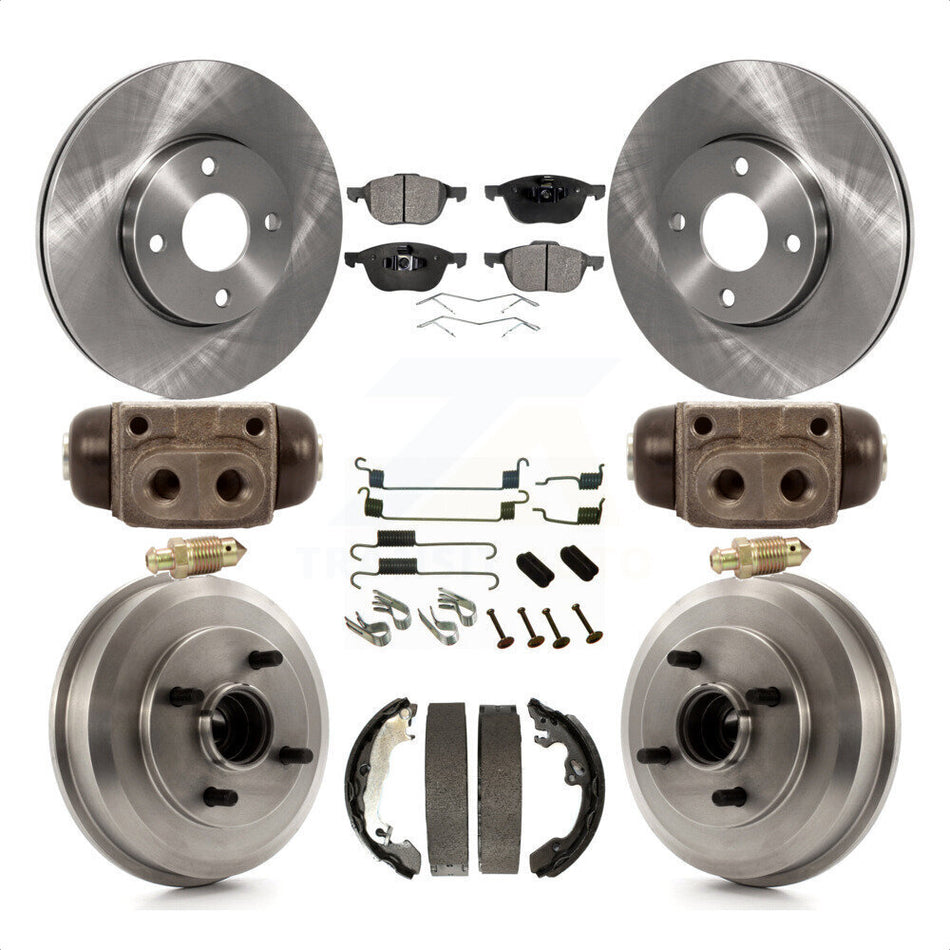 Front Rear Disc Brake Rotors Semi-Metallic Pads And Drum Kit (9Pc) For 2005-2007 Ford Focus Wheel Bearing Includes K8F-102431 by Transit Auto