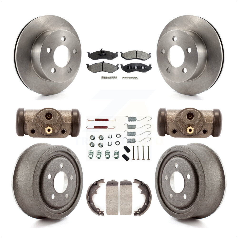 Front Rear Disc Brake Rotors Semi-Metallic Pads And Drum Kit (9Pc) For Jeep Wrangler TJ K8F-102439 by Transit Auto