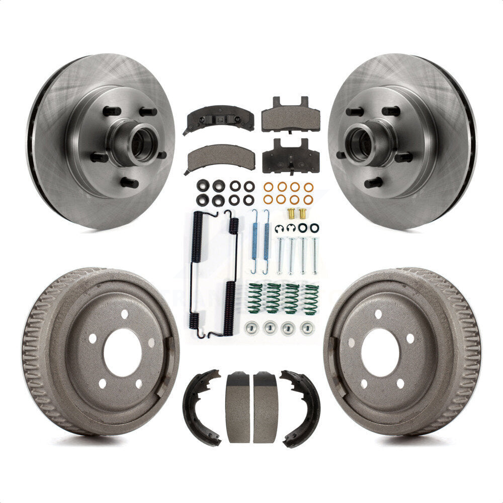 Front Rear Disc Brake Rotors Hub Assembly Semi-Metallic Pads And Drum Kit (7Pc) For 1997-1999 Chevrolet C1500 Suburban GAS engine With 10" Diameter K8F-102817 by Transit Auto