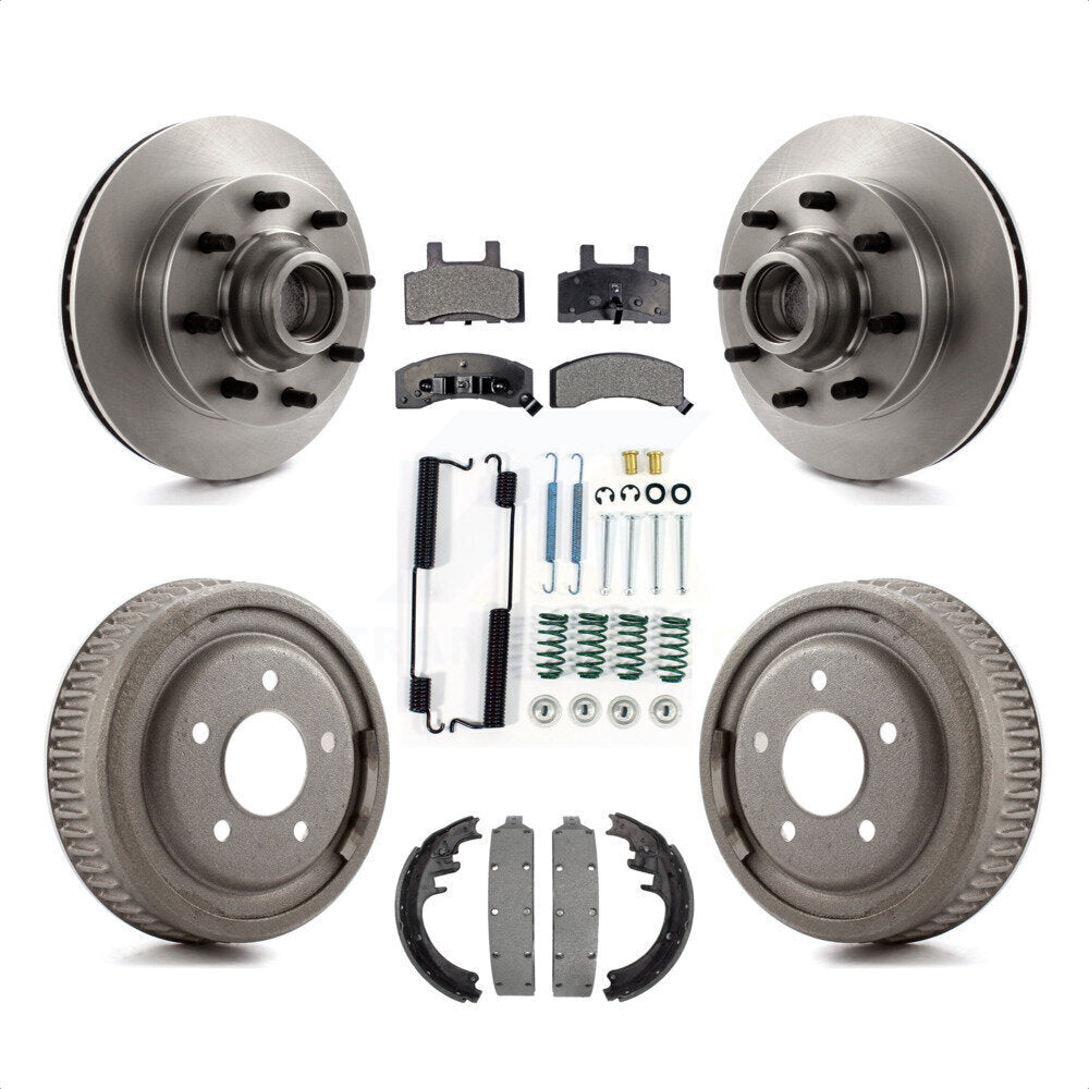 Front Rear Disc Brake Rotors Hub Assembly Semi-Metallic Pads And Drum Kit (7Pc) For 1998-1999 Chevrolet C1500 Suburban DIESEL engine With 10" Diameter K8F-102818 by Transit Auto