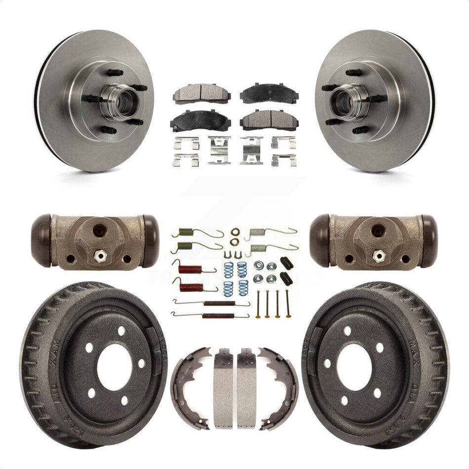 Front Rear Disc Brake Rotors Semi-Metallic Pads And Drum Kit (9Pc) For 1998-2000 Ford Ranger RWD with 2-Wheel ABS Torsion Bar front springs With 9" Diameter K8F-103150 by Transit Auto