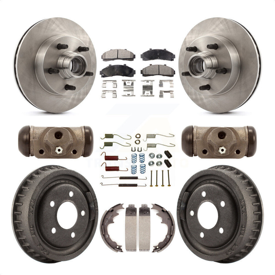 Front Rear Disc Brake Rotors Semi-Metallic Pads And Drum Kit (9Pc) For 1998-1999 Mazda B4000 RWD with 4-Wheel ABS With 9" Diameter K8F-103154 by Transit Auto