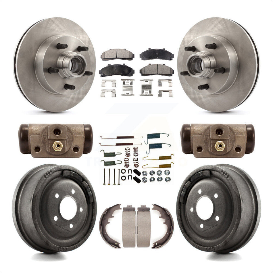 Front Rear Disc Brake Rotors Semi-Metallic Pads And Drum Kit (9Pc) For 1998-1999 Mazda B4000 RWD with 4-Wheel ABS With 10" Diameter K8F-103155 by Transit Auto