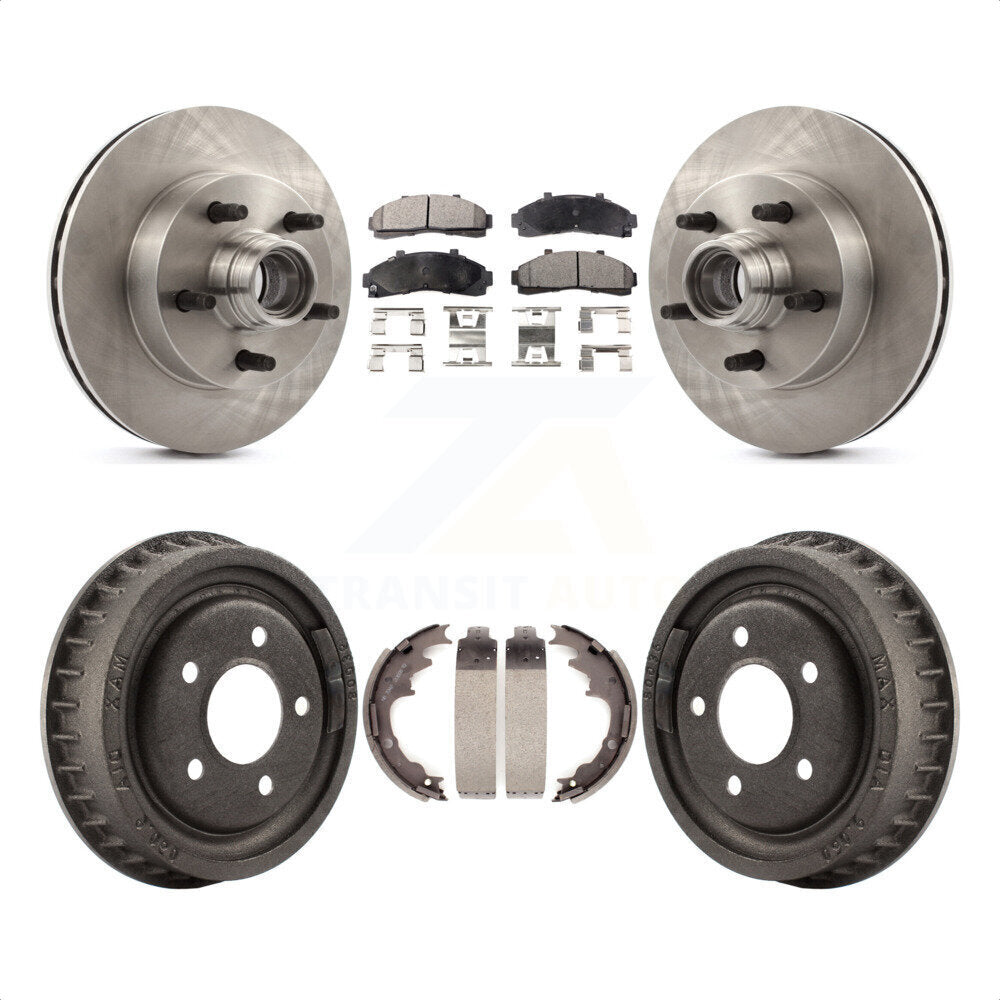 Front Rear Disc Brake Rotors Hub Assembly Semi-Metallic Pads And Drum Kit For 1998-1999 Mazda B4000 RWD with 4-Wheel ABS With 9" Diameter K8F-103397 by Transit Auto