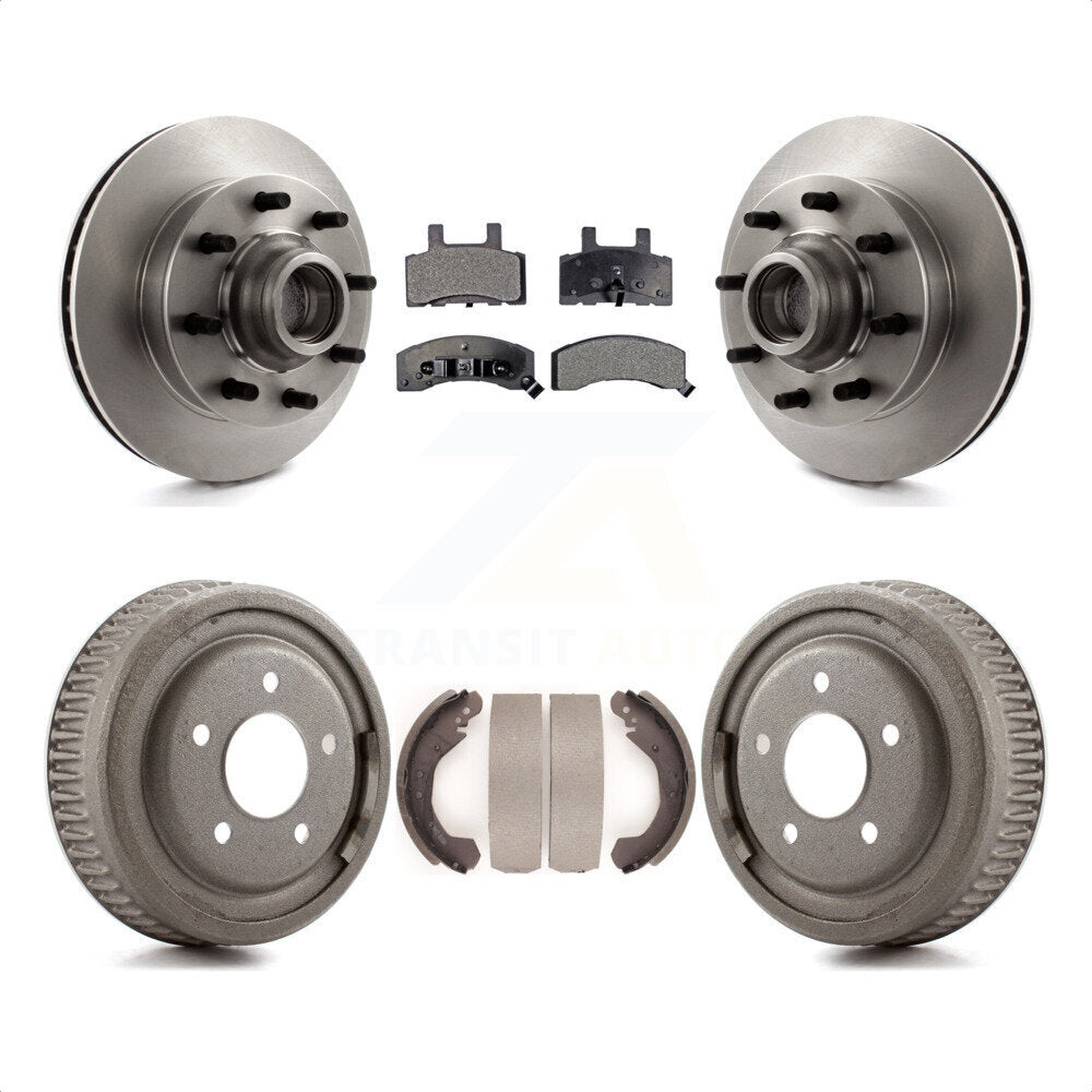 Front Rear Disc Brake Rotors Hub Assembly Semi-Metallic Pads And Drum Kit For 1995-1997 GMC Yukon RWD with DIESEL engine With 10" Diameter K8F-103405 by Transit Auto