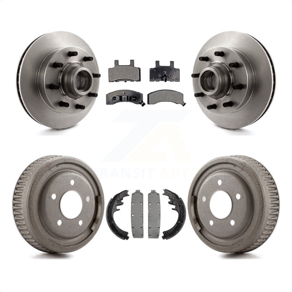 Front Rear Disc Brake Rotors Hub Assembly Semi-Metallic Pads And Drum Kit For 1998-1999 Chevrolet C1500 Suburban DIESEL engine With 10" Diameter K8F-103407 by Transit Auto