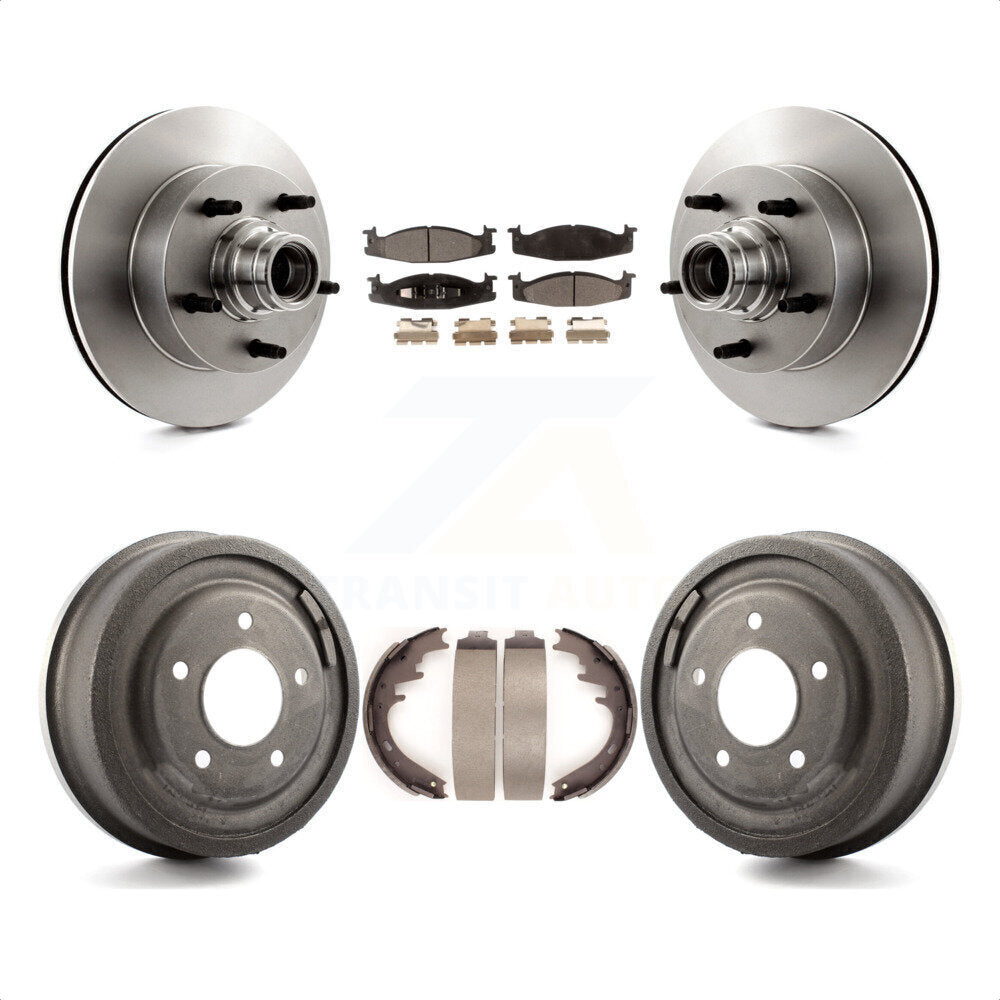 Front Rear Disc Brake Rotors Hub Assembly Semi-Metallic Pads And Drum Kit For 1997-1999 Ford E-150 Econoline Club Wagon K8F-103409 by Transit Auto