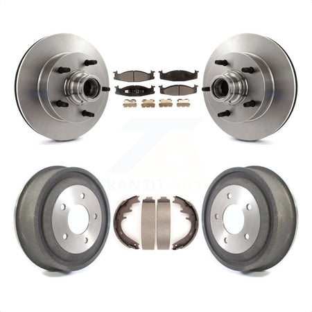 Front Rear Disc Brake Rotors Hub Assembly Semi-Metallic Pads And Drum Kit For 2000-2001 Ford E-150 Econoline 2-Wheel ABS K8F-103413 by Transit Auto