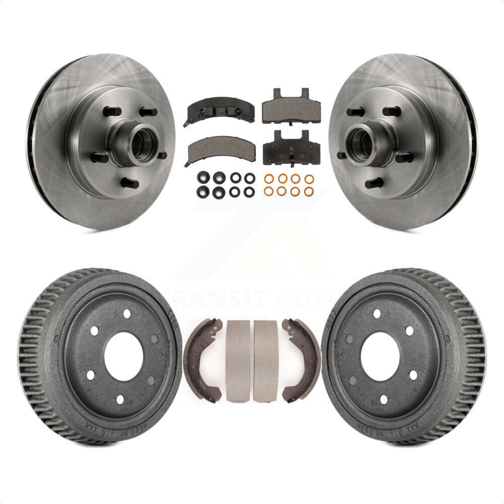 Front Rear Disc Brake Rotors Hub Assembly Semi-Metallic Pads And Drum Kit For GMC Yukon RWD With 10" Diameter 6 Lug Wheels K8F-103416 by Transit Auto