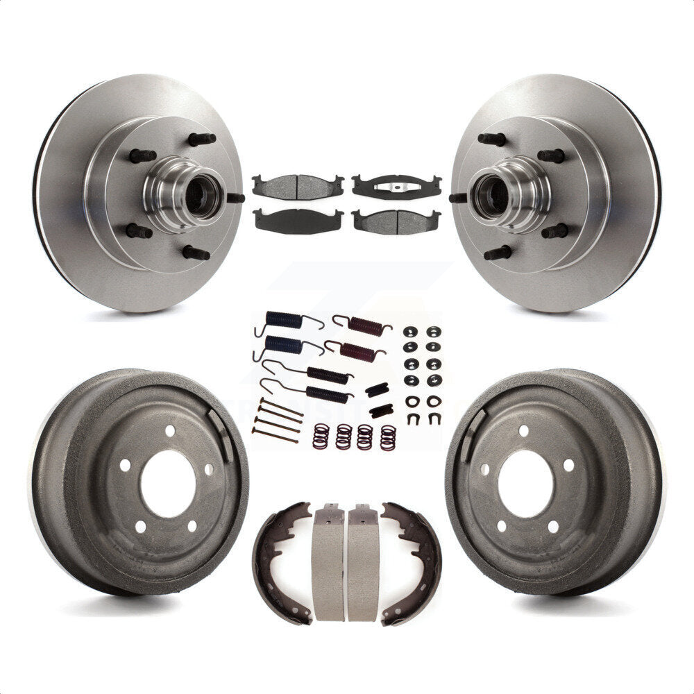 Front Rear Disc Brake Rotors Hub Assembly Semi-Metallic Pads And Drum Kit (7Pc) For Ford F-150 E-150 Econoline K8S-102190 by Transit Auto