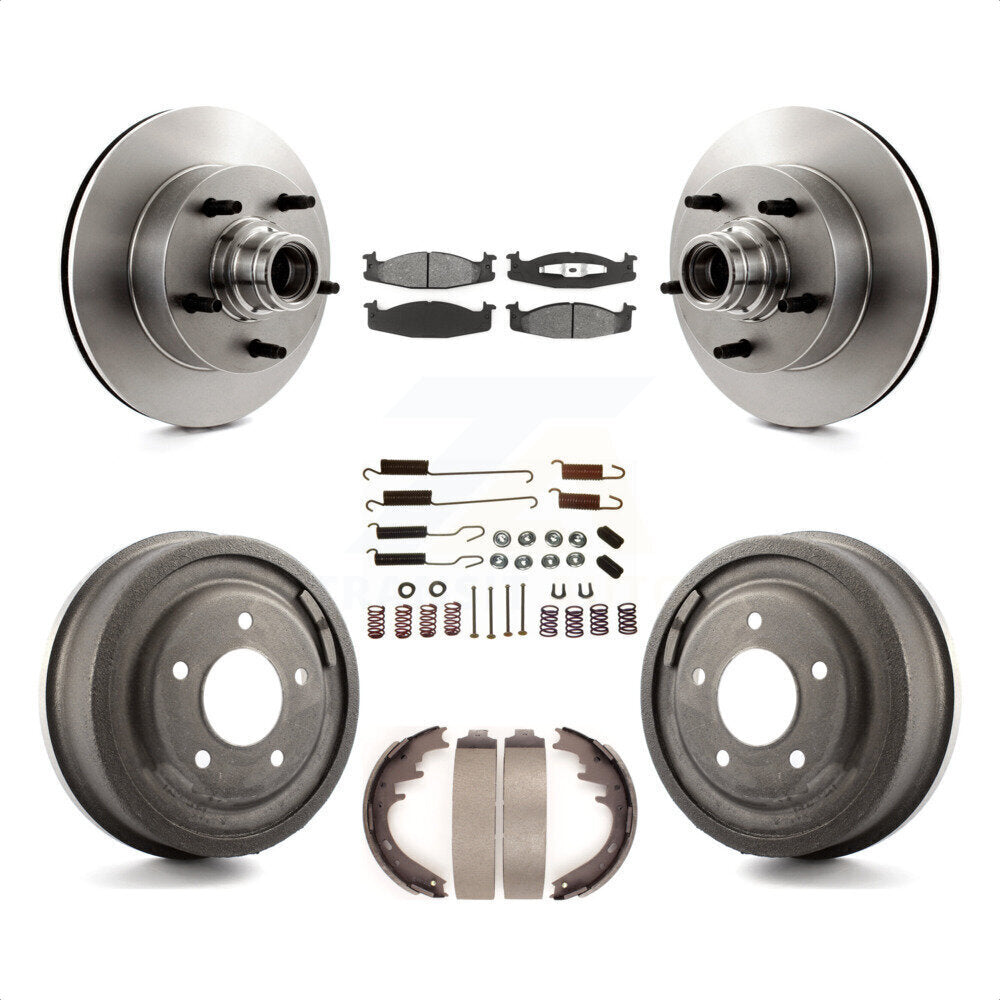 Front Rear Disc Brake Rotors Hub Assembly Semi-Metallic Pads And Drum Kit (7Pc) For 1997-1999 Ford E-150 Econoline Club Wagon K8S-102194 by Transit Auto