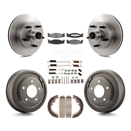 Front Rear Disc Brake Rotors Hub Assembly Semi-Metallic Pads And Drum Kit (7Pc) For 1997-1999 Ford E-150 Econoline Club Wagon K8S-102194 by Transit Auto