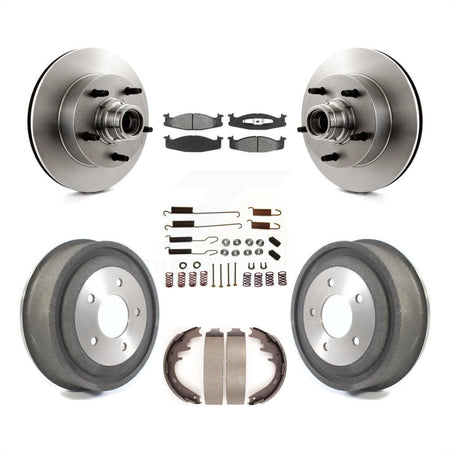 Front Rear Disc Brake Rotors Hub Assembly Semi-Metallic Pads And Drum Kit (7Pc) For Ford E-150 Econoline Club Wagon K8S-102195 by Transit Auto