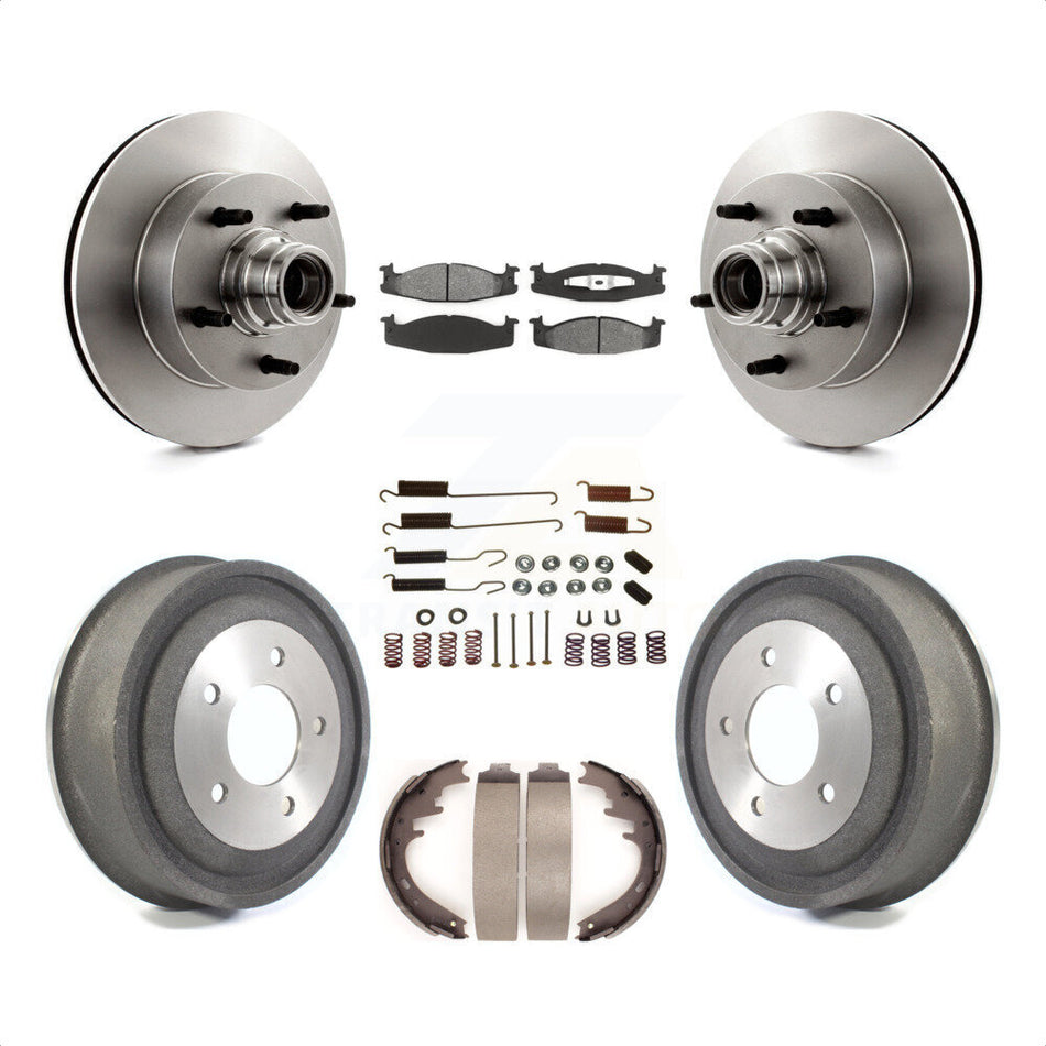 Front Rear Disc Brake Rotors Hub Assembly Semi-Metallic Pads And Drum Kit (7Pc) For Ford E-150 Econoline Club Wagon K8S-102195 by Transit Auto