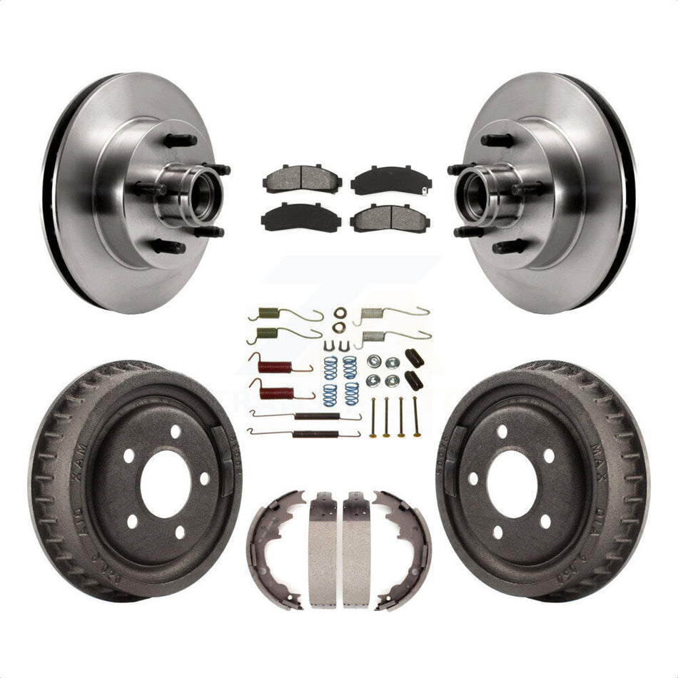 Front Rear Disc Brake Rotors Hub Assembly Semi-Metallic Pads And Drum Kit (7Pc) For Ford Ranger Mazda B2500 B3000 B4000 With 9" Diameter K8S-102199 by Transit Auto