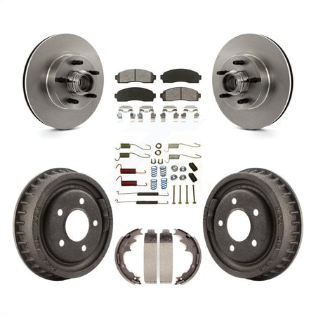 Front Rear Disc Brake Rotors Hub Assembly Semi-Metallic Pads And Drum Kit (7Pc) For 2006-2009 Ford Ranger RWD With 9" Diameter K8S-102203 by Transit Auto