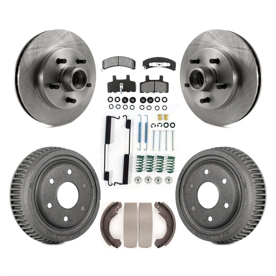 Front Rear Disc Brake Rotors Hub Assembly Semi-Metallic Pads And Drum Kit (7Pc) For GMC Yukon RWD With 10" Diameter 6 Lug Wheels K8S-102283 by Transit Auto