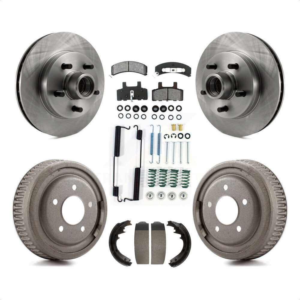 Front Rear Disc Brake Rotors Hub Assembly Semi-Metallic Pads And Drum Kit (7Pc) For 1997-1999 Chevrolet C1500 Suburban GAS engine With 10" Diameter K8S-102833 by Transit Auto