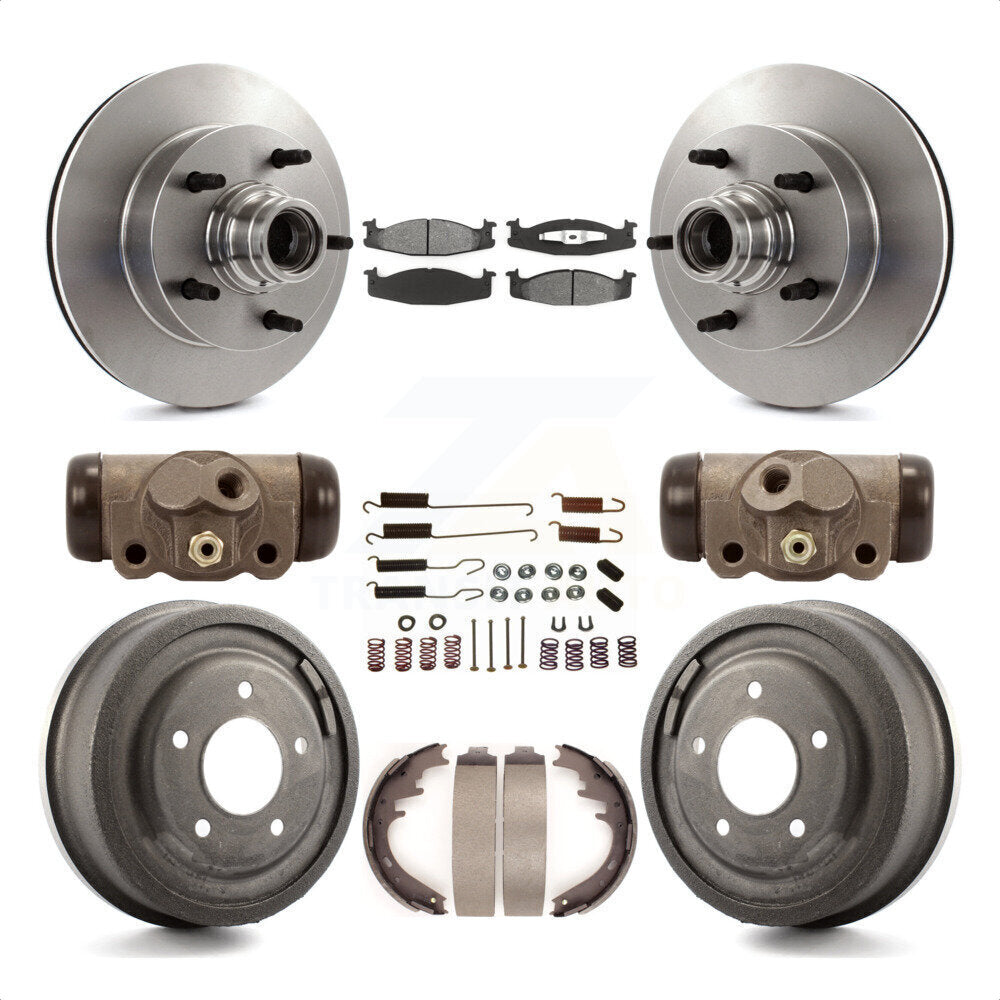 Front Rear Disc Brake Rotors Semi-Metallic Pads And Drum Kit (9Pc) For 1997 Ford E-150 Econoline 2-Wheel ABS 15 16" Bore K8S-103168 by Transit Auto