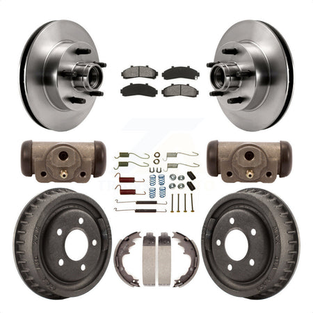 Front Rear Disc Brake Rotors Semi-Metallic Pads And Drum Kit (9Pc) For 2001 Ford Ranger RWD with 2-Wheel ABS Coil front springs With 9" Diameter K8S-103178 by Transit Auto