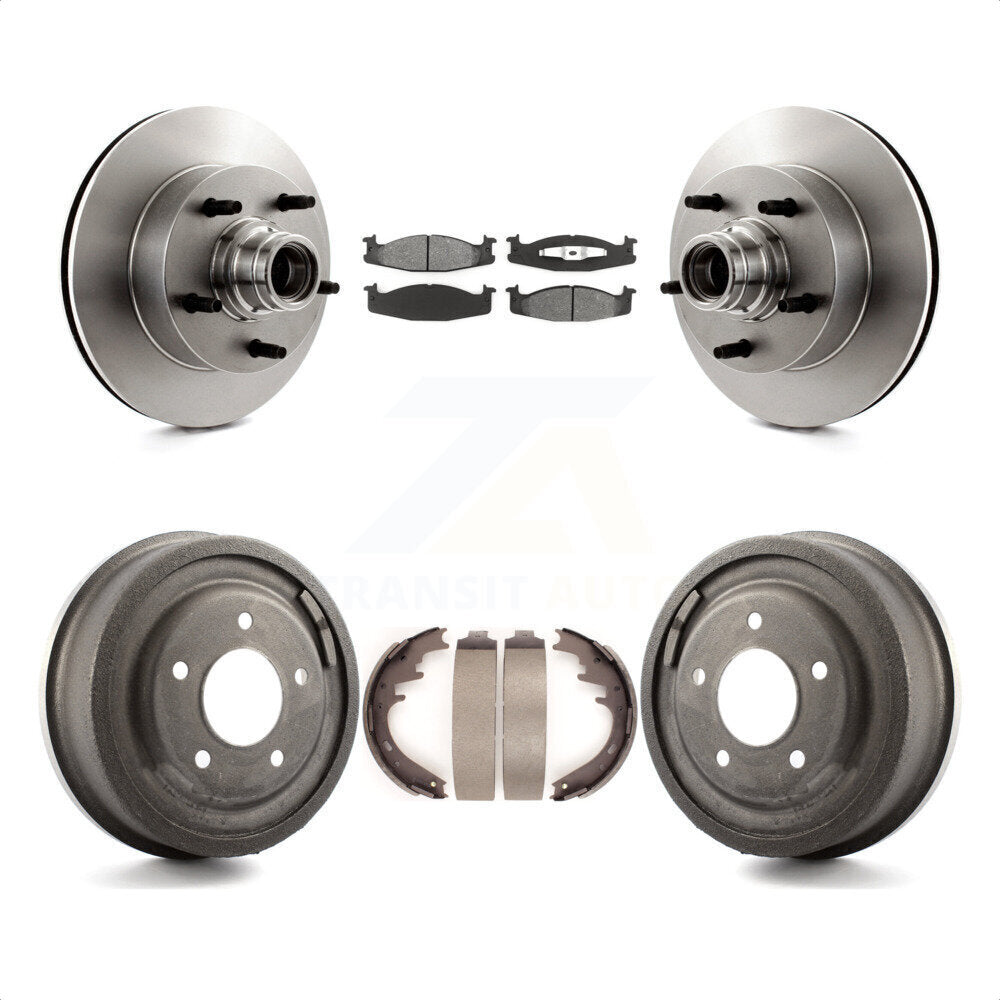 Front Rear Disc Brake Rotors Hub Assembly Semi-Metallic Pads And Drum Kit For 1997-1999 Ford E-150 Econoline Club Wagon K8S-103464 by Transit Auto