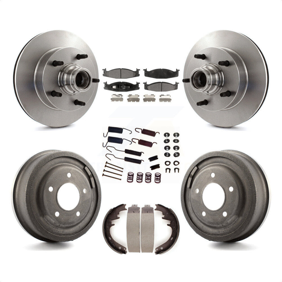 Front Rear Disc Brake Rotors Hub Assembly Ceramic Pads And Drum Kit (7Pc) For Ford F-150 E-150 Econoline K8T-102541 by Transit Auto