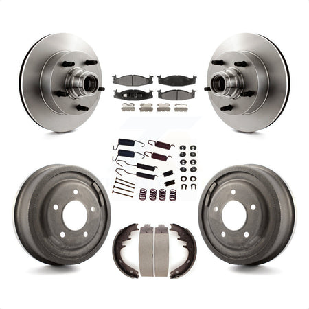 Front Rear Disc Brake Rotors Hub Assembly Ceramic Pads And Drum Kit (7Pc) For Ford E-150 Econoline Club Wagon K8T-102544 by Transit Auto