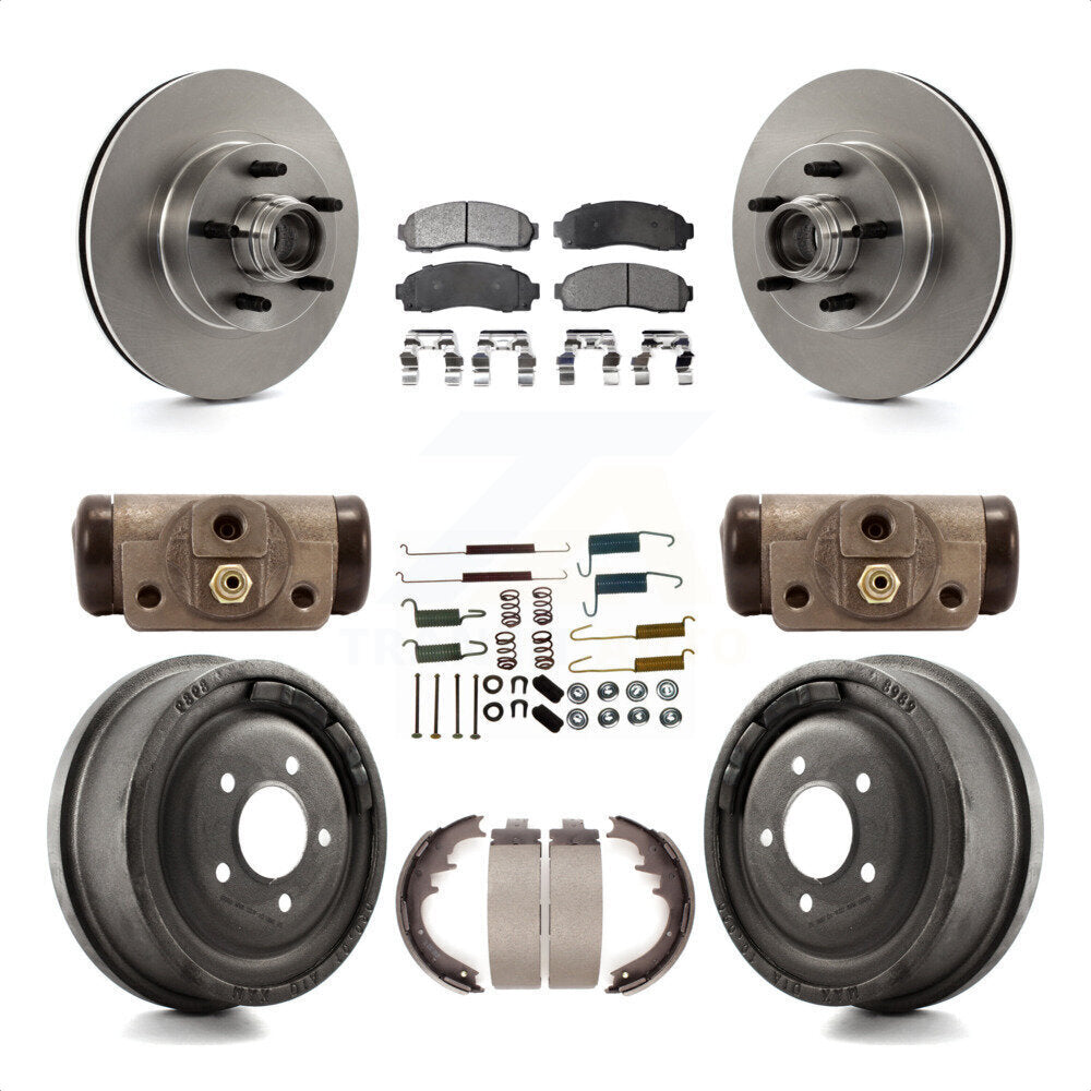 Front Rear Disc Brake Rotors Ceramic Pads And Drum Kit (9Pc) For 2006-2009 Ford Ranger RWD With 10" Diameter K8T-103500 by Transit Auto