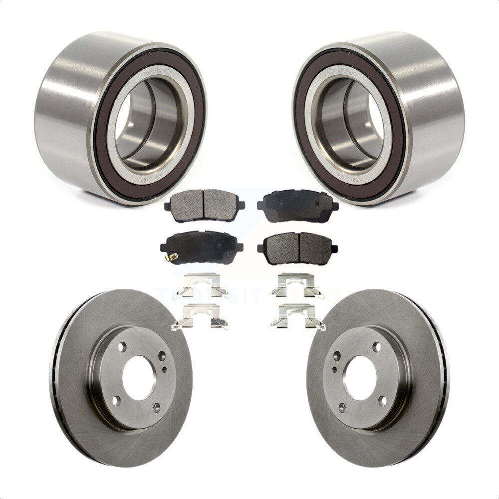 Front Wheel Bearing With Disc Brake Rotors And Ceramic Pads Kit For 2014-2018 Ford Fiesta S Titanium SE KBB-100317 by Transit Auto