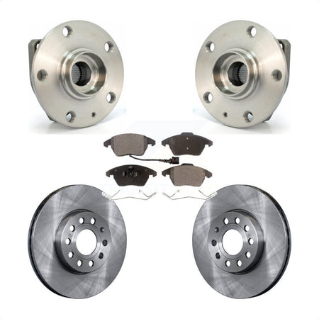Front Hub Bearing Assembly With Disc Brake Rotors And Ceramic Pads Kit For 2006-2009 Volkswagen Rabbit 3 Bolt Mounting Flange KBB-100582 by Transit Auto