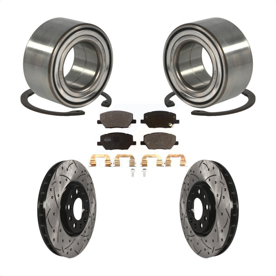 Front Wheel Bearing With Coated Drilled Slotted Disc Brake Rotors And Semi-Metallic Pads Kit For 2018-2019 Jeep Compass KBB-101020 by Transit Auto