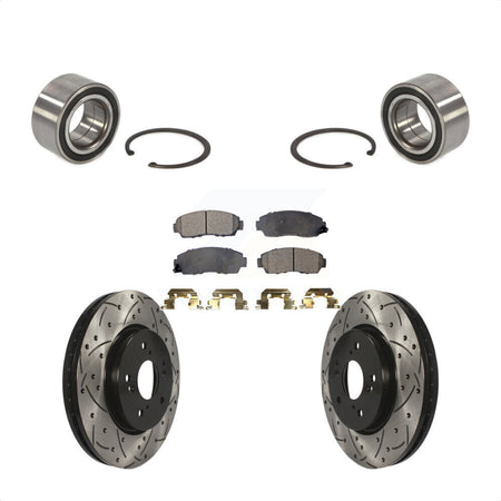 Front Wheel Bearing With Coated Drilled Slotted Disc Brake Rotors And Semi-Metallic Pads Kit For Honda CR-V Acura RDX KBB-101021 by Transit Auto