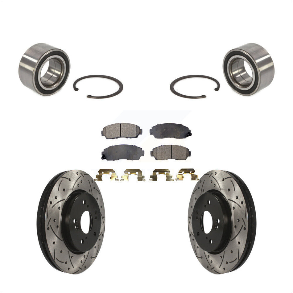 Front Wheel Bearing With Coated Drilled Slotted Disc Brake Rotors And Semi-Metallic Pads Kit For Honda CR-V Acura RDX KBB-101021 by Transit Auto