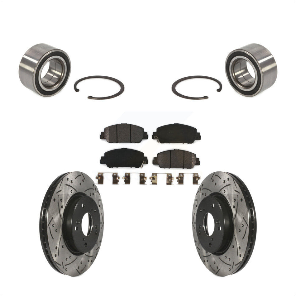 Front Wheel Bearing With Coated Drilled Slotted Disc Brake Rotors And Semi-Metallic Pads Kit For 2016-2022 Honda HR-V KBB-101022 by Transit Auto