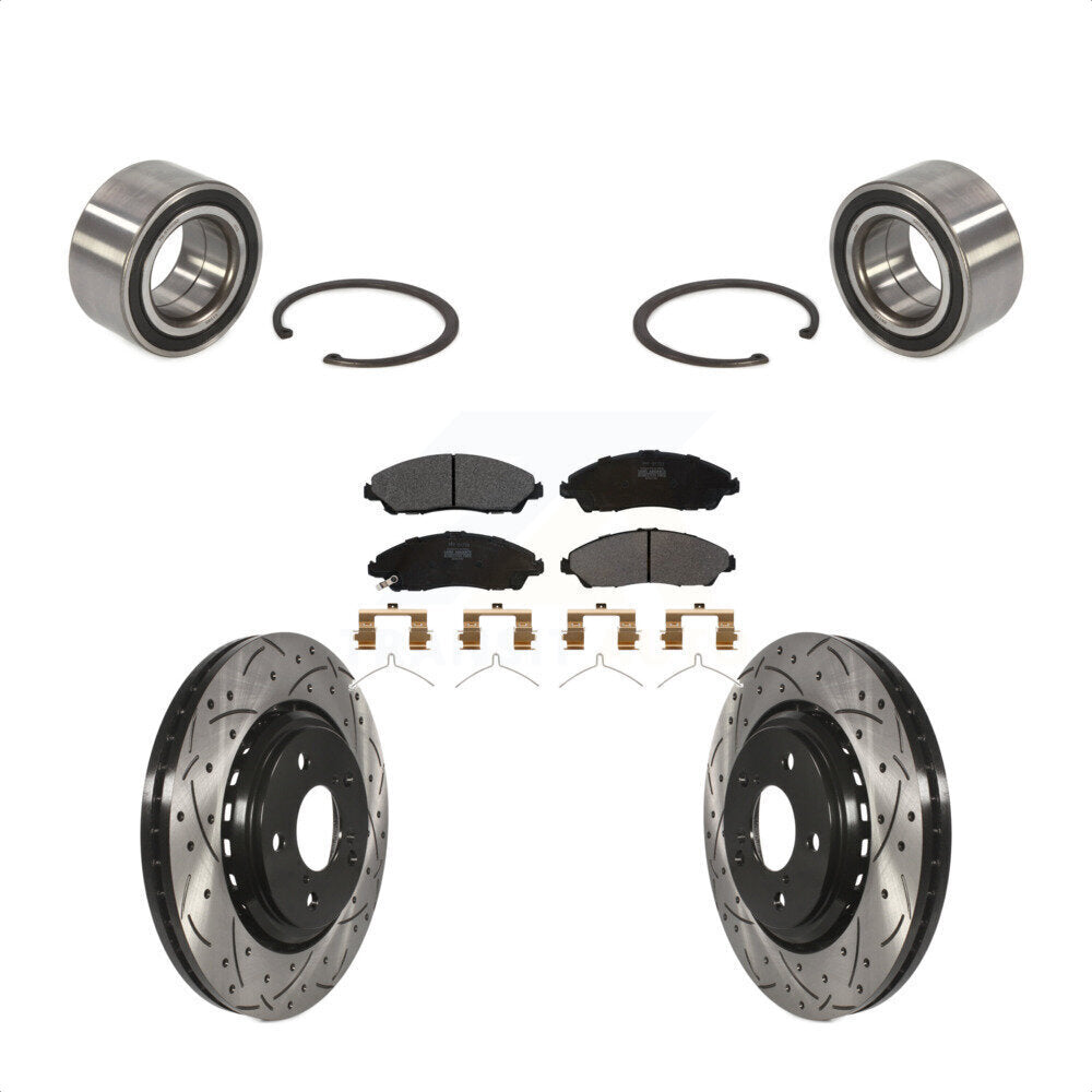 Front Wheel Bearing With Coated Drilled Slotted Disc Brake Rotors And Semi-Metallic Pads Kit For 2016-2021 Honda Pilot KBB-101023 by Transit Auto