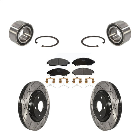Front Wheel Bearing With Coated Drilled Slotted Disc Brake Rotors And Semi-Metallic Pads Kit For 2016-2021 Honda Pilot KBB-101023 by Transit Auto