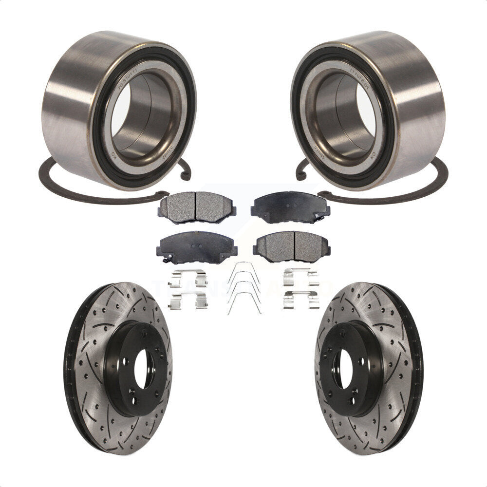 Front Wheel Bearing With Coated Drilled Slotted Disc Brake Rotors And Semi-Metallic Pads Kit For Honda Fit Acura ILX KBB-101051 by Transit Auto