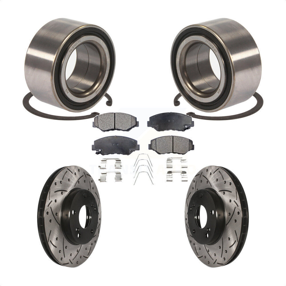 Front Wheel Bearing With Coated Drilled Slotted Disc Brake Rotors And Semi-Metallic Pads Kit For Honda Fit Acura ILX KBB-101051 by Transit Auto