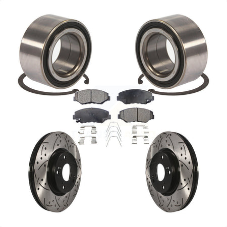 Front Wheel Bearing With Coated Drilled Slotted Disc Brake Rotors And Semi-Metallic Pads Kit For Honda Civic Acura ILX KBB-101052 by Transit Auto
