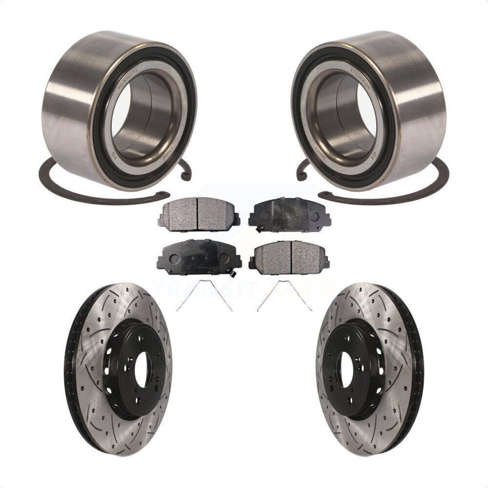 Front Wheel Bearing With Coated Drilled Slotted Disc Brake Rotors And Semi-Metallic Pads Kit For 2016 Acura ILX KBB-101054 by Transit Auto