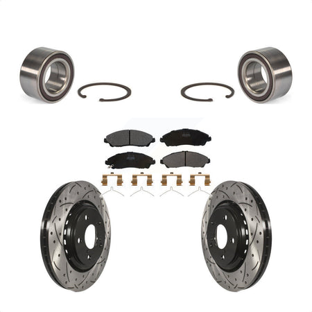 Front Wheel Bearing With Coated Drilled Slotted Disc Brake Rotors And Semi-Metallic Pads Kit For 2017-2018 Acura MDX KBB-101062 by Transit Auto