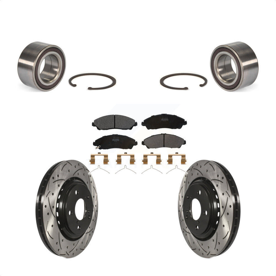 Front Wheel Bearing With Coated Drilled Slotted Disc Brake Rotors And Semi-Metallic Pads Kit For 2017-2018 Acura MDX KBB-101062 by Transit Auto