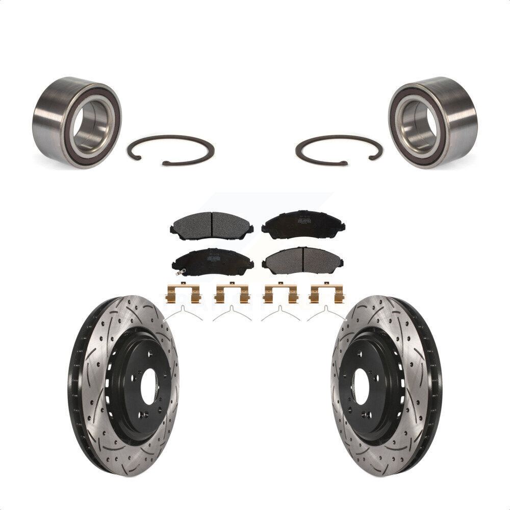 Front Wheel Bearing With Coated Drilled Slotted Disc Brake Rotors And Semi-Metallic Pads Kit For 2014-2016 Acura MDX KBB-101063 by Transit Auto