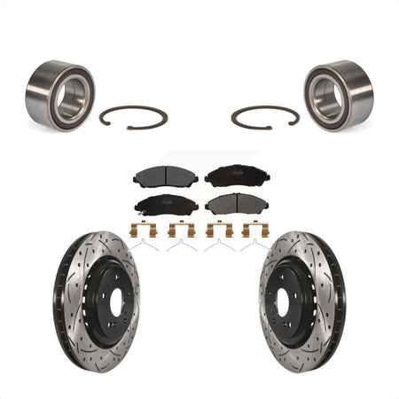 Front Wheel Bearing With Coated Drilled Slotted Disc Brake Rotors And Semi-Metallic Pads Kit For 2014-2016 Acura MDX KBB-101063 by Transit Auto