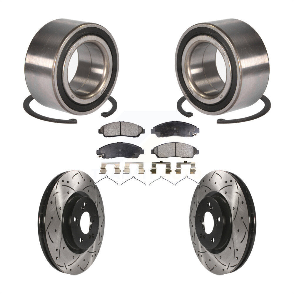 Front Wheel Bearing With Coated Drilled Slotted Disc Brake Rotors And Semi-Metallic Pads Kit For 2016-2017 Acura RLX Sport Hybrid SH-AWD KBB-101065 by Transit Auto