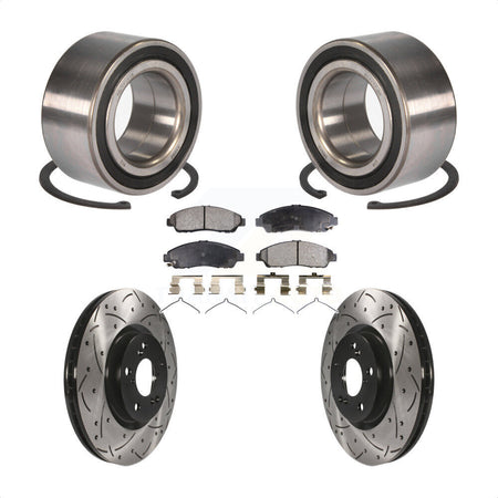 Front Wheel Bearing With Coated Drilled Slotted Disc Brake Rotors And Semi-Metallic Pads Kit For 2016-2017 Acura RLX Sport Hybrid SH-AWD KBB-101065 by Transit Auto
