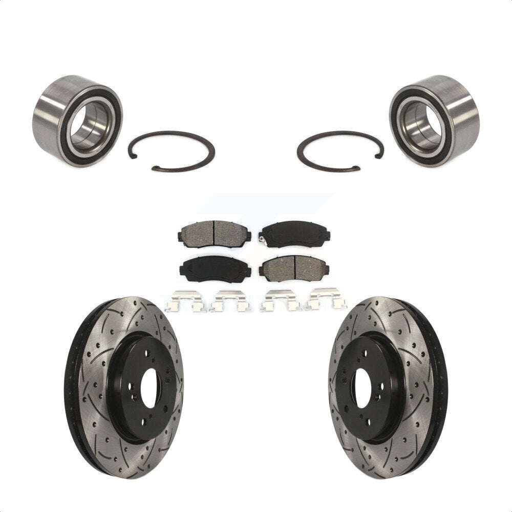 Front Wheel Bearing With Coated Drilled Slotted Disc Brake Rotors And Semi-Metallic Pads Kit For Honda CR-V Acura RDX KBB-101115 by Transit Auto