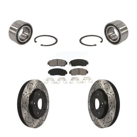 Front Wheel Bearing With Coated Drilled Slotted Disc Brake Rotors And Semi-Metallic Pads Kit For Honda CR-V Acura RDX KBB-101115 by Transit Auto